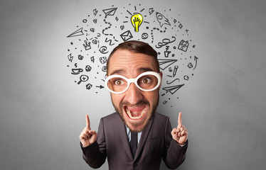 Funny big head on small body with management concept