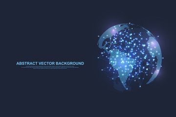 Global network connection concept. Big data visualization. Social network communication in the global computer networks. Internet technology. Business. Science. Vector illustration