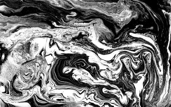 Black and white abstract background. Liquid marble pattern. Monochrome texture.
