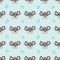 Seamless pattern with kawaii mouse and snowflake. Vector illustration.