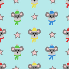 Seamless pattern with mouse on a blue background. Vector illustration.