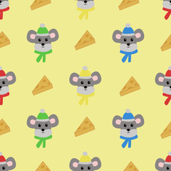 Seamless pattern with mouse on a yellow background. Vector illustration.