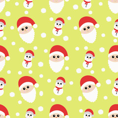 New year seamless pattern with kawaii santa and snowman. Vector illustration.