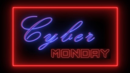 Cyber Monday lettering shown in neon style - black background - 3D illustration