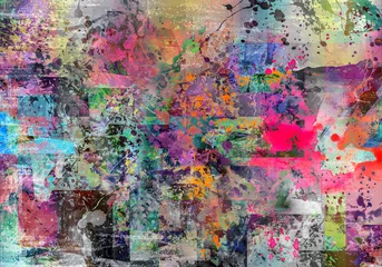 Wandcirkels Graffiti abstract multicolored splashes with geometrical figures and pattern, digital illustration  © reznik_val