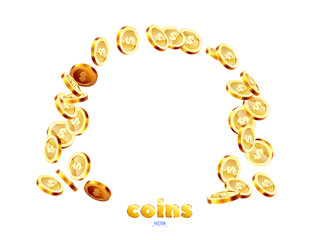 Realistic Gold coins falling down.
