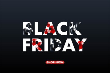 Black Friday sale banner vector background, red and black ballons and conffeti.