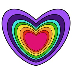 The bitmap in the shape of a heart in rainbow colors on white background