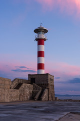 Lighthouse at sunset in Burgas port, Black Sea, Bulgaria