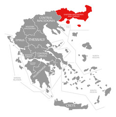 Eastern Macedonia and Thrace red highlighted in map of Greece
