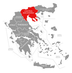 Central Macedonia red highlighted in map of Greece