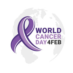 Fototapeta premium World cancer day banner with Lavender Ribbon sign and text on world texture background