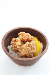 Homemade fried chicken on rice for asian food image