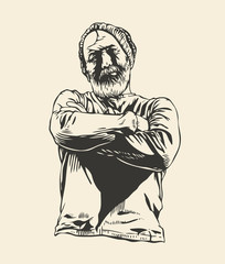 Bearded Man With His Arms Folded On His Chest. vector illustration