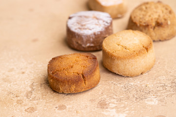 Variety of Spanish shortbreads Mantecados, polvorones, nevaditos. Typical sweets consumed at Christmas time in Spain.