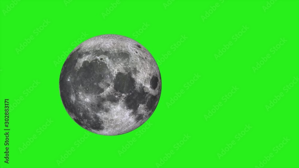 Wall mural moon on green screen. moon rotates around its axis and moving left to right motion. texture of the m
