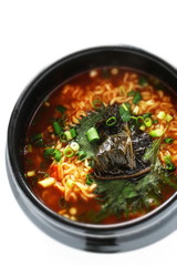 Korean hot pot  Perilla and ramen noodles