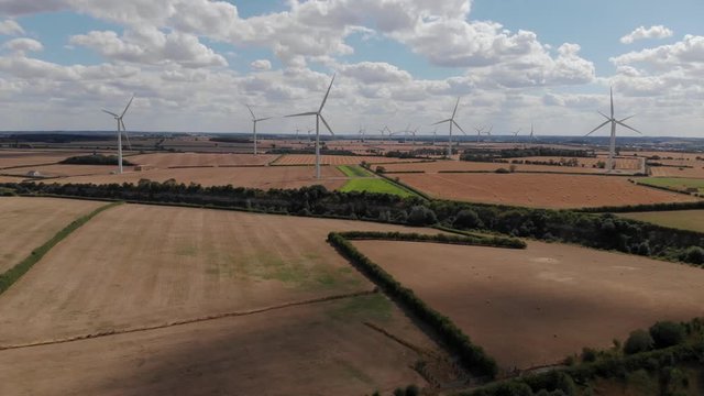 Wind Turbines A14 Road Northamptonshire Summer Cloudy Blue Sky Fields Aerial Landscape