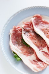 sliced pork and shiso herbal prepared for cooking image