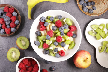 mixed fruit salad with ingredient, top view
