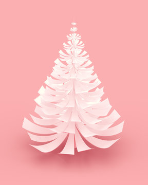 White Christmas tree for Merry Christmas and Happy New Year greeting cards design. 3d rendering.