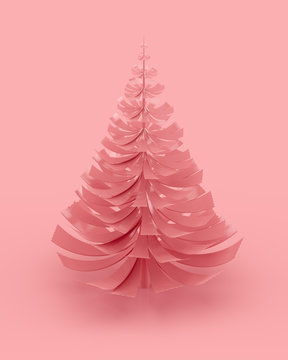 Pink Christmas tree for Merry Christmas and Happy New Year greeting cards design. 3d rendering.