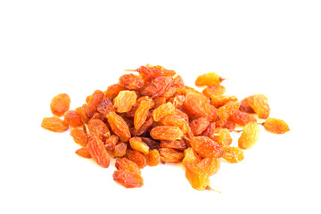 grains of dried grapes on a white background