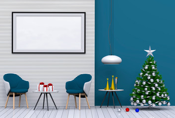 mock up poster frame Christmas interior living room. 3d rendering