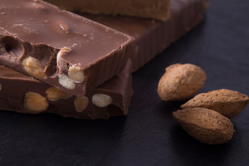 traditional chocolate nougat with almonds