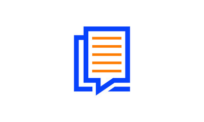 Stylized document or notepad icon with blue border and orange lines inside page