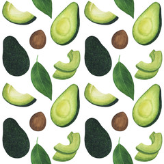 Seamless Avocado Pattern Watercolor Vegetarianism Ingredients Cooking Illustration