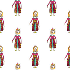 Original watercolor doll. Cartoon girl. Handmade toys. Good illustration for a sticker, logo, business card. Doll clothes, children's items, knitted hat, jacket, boots, boots.