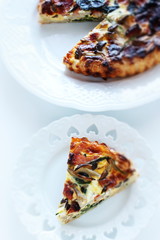 French food, homemade Shimeji mushroom and spinach quiche