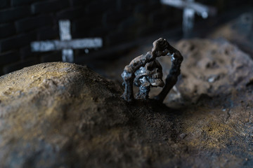 墓場と骸骨のジオラマ模型