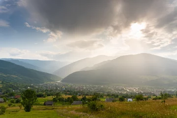 Foto op Canvas Beauty valley with village and mountains around © Dmitry Bairachnyi