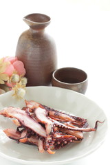 Japanese food, vinegar squid on dish with copy space