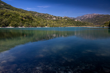 A mountain lake with very clean water