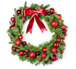 Fototapeta na wymiar Beautiful Christmas wreath on white background