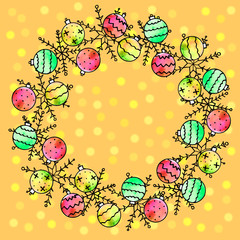 Xmas and new year simple wreath of snowflakes. For greeting card: Merry Christmas. Background for winter holidays. Doodle cartoon illustration.