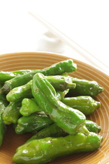 Japanese food, Shishido green pepper stir fried for vegetarian food image