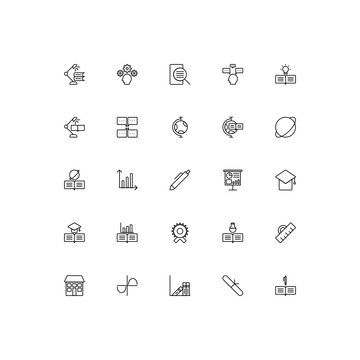 Set of knowledge, student, learn, study, education outline style icon - vector