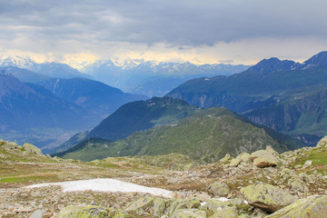 Colorful mountain landscape of the Swiss Alps on a summer day