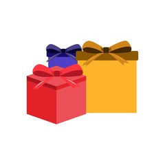 Boxes of gifts for the new year on a white background. Colorful red, blue, yellow vector