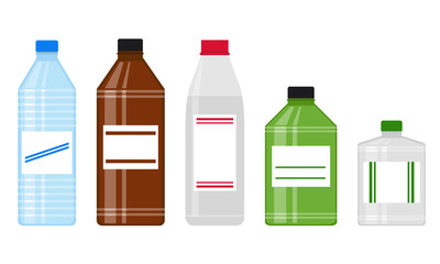 Set of bottles, isolated on white background, vector illustration. 