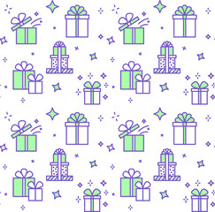 Vector seamless pattern with line gift boxes