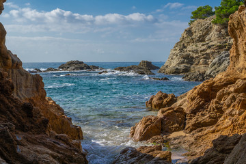 Fototapeta na wymiar Seascape of resort area of the Costa Brava near town Lloret de Mar in Spain