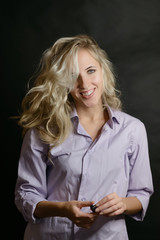 Portrait of beautiful sensual woman with green eyes. Studio shot.