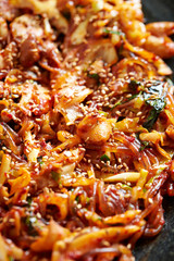 Korean spicy stir fried vegetable and meat 