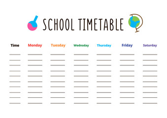School timetable template with place for text. Vector everyday planner with white background. A4 scaled standard size