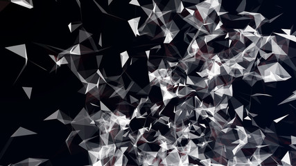 Black And White Abstract Polygonal Space Low Poly Dark background With Connecting Lines And Dots. Science. Futuristic,  Triangular Wallpaper - 3D Illustration